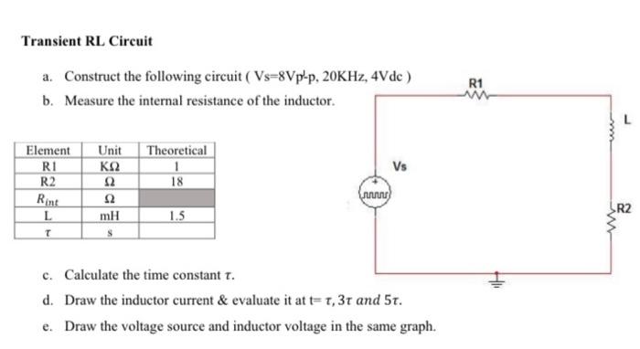 Solved Transient Rl Circuit R1 A Construct The Following