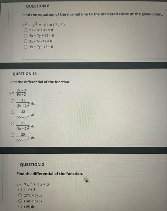 Solved Find the equation of the normal line to the indicated | Chegg.com
