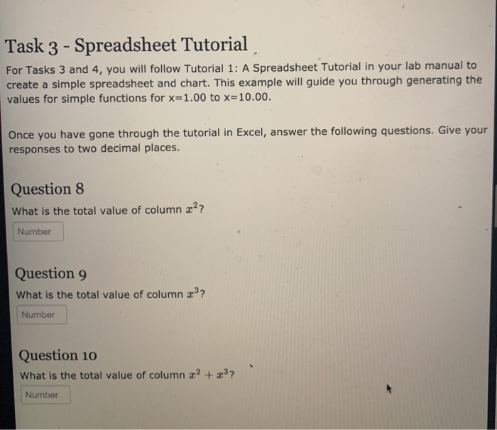 Task 3 - Spreadsheet Tutorial For Tasks 3 and 4, you | Chegg.com