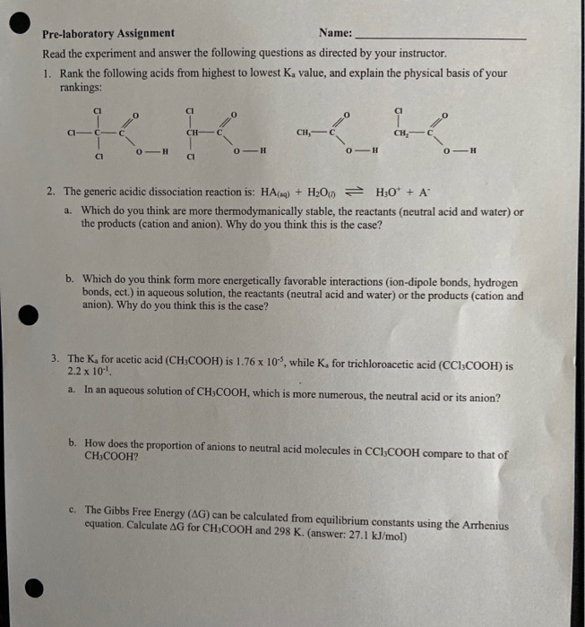 Solved Pre-laboratory Assignment Name: Read The Experiment | Chegg.com