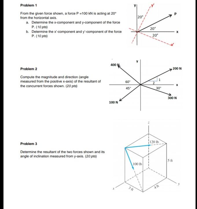 Solved 20° Problem 1 From the given force shown, a force P | Chegg.com