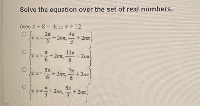 Solved Solve the equation over the set of real numbers. | Chegg.com