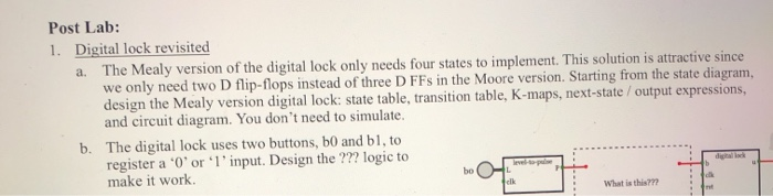 Solved Post Lab: 1. Digital lock revisited a. The Mealy | Chegg.com