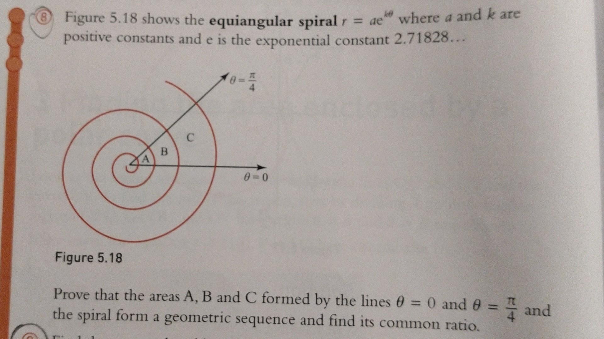 Solved Figure 5.18 shows the equiangular spiral r=aekθ where | Chegg.com