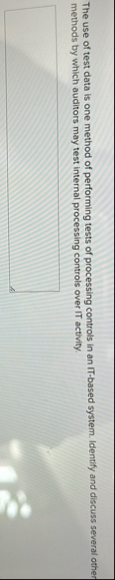 Solved The use of test data is one method of performing | Chegg.com