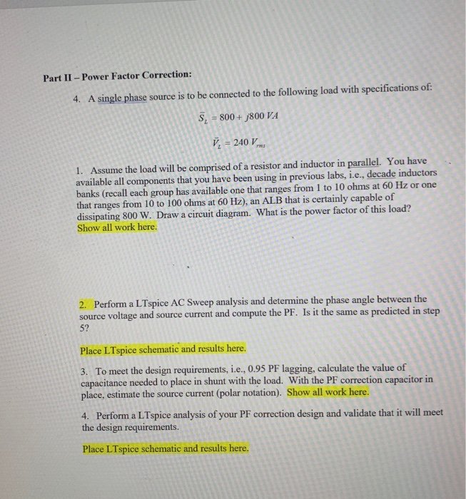 Solved Part II - Power Factor Correction: 4. A single phase | Chegg.com