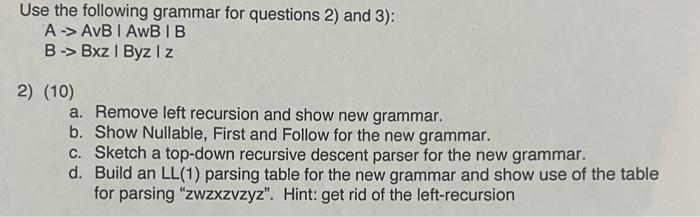 Solved Use The Following Grammar For Questions 2) And 3 ): | Chegg.com