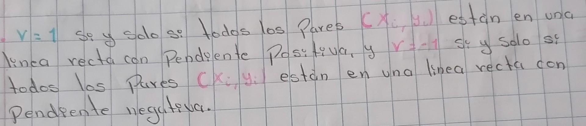 \( V=1 \) si y solo si todos los pares \( \left(x_{i}, y_{u}\right) \) estan en una linea rectacon pendiente positiva, y \( r