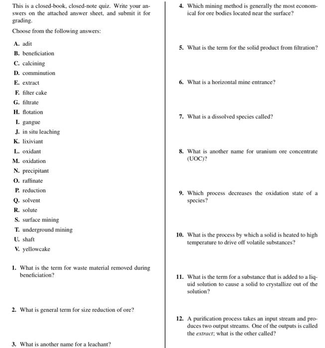 Solved This is a closed-book, closed-note quiz. Write your | Chegg.com