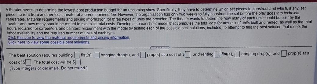 Solved A theater needs to determine the lowest-cost | Chegg.com