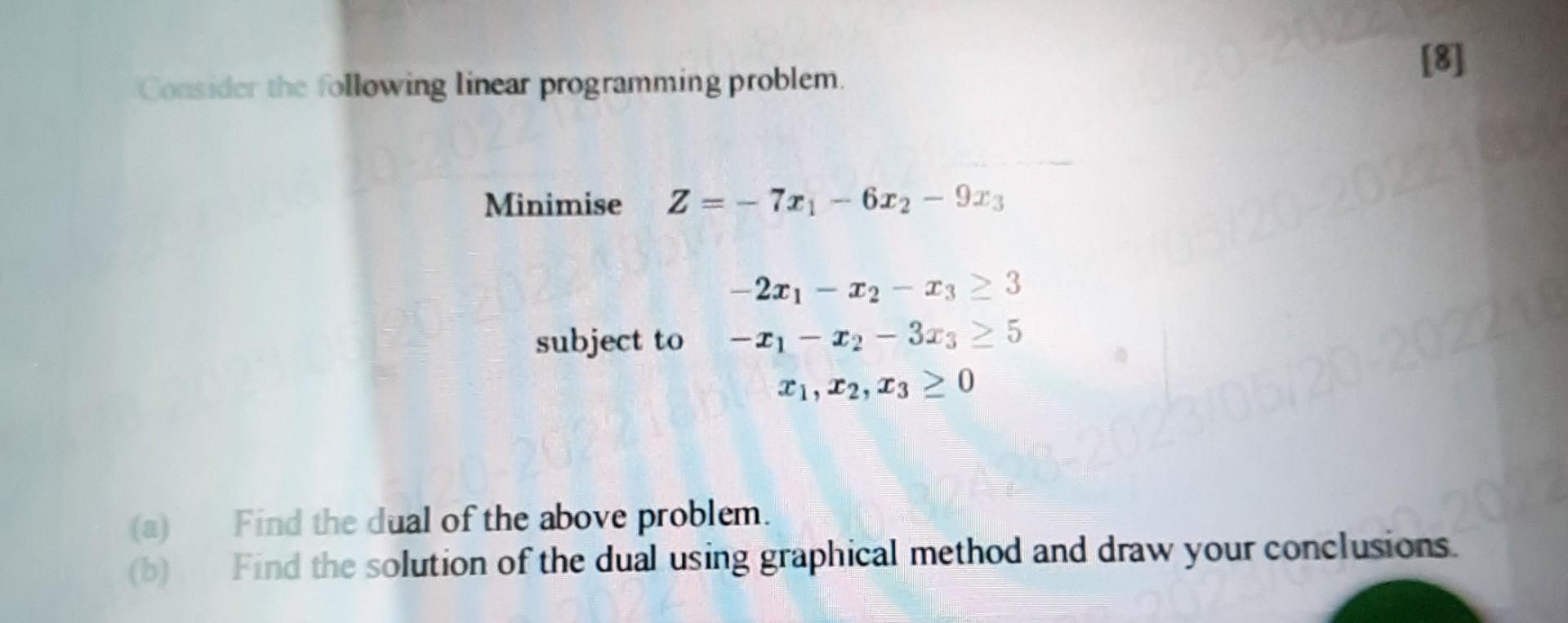 Solved Conssider the following linear programming problem. | Chegg.com
