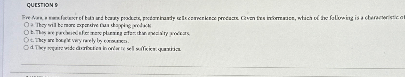 Solved QUESTION 9Eve Aura, a manufacturer of bath and beauty | Chegg.com