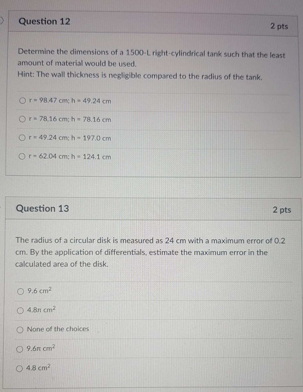 Solved Question 12 2 pts Determine the dimensions of a | Chegg.com