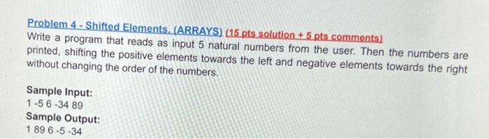 Solved Problem 4 - Shifted Elements. (ARRAYS) (15 pts | Chegg.com
