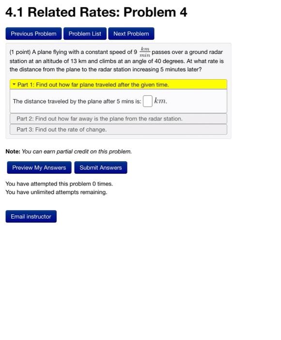 Solved 4.1 Related Rates: Problem 4 Previous Problem Problem | Chegg.com