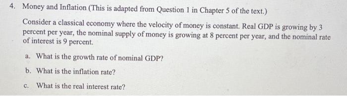 Solved 4. Money And Inflation (This Is Adapted From Question | Chegg.com