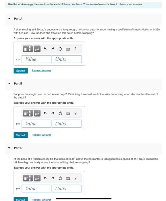 Solved Use The Work-energy Theorem To Solve Each Of These | Chegg.com