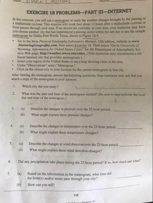 Name_bran d Sillir Section EXERCISE 18 PROBLEMS-PART | Chegg.com