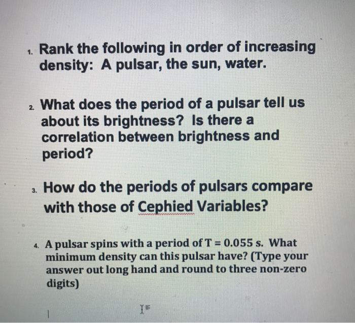 Solved 1. Rank the following in order of increasing density: | Chegg.com