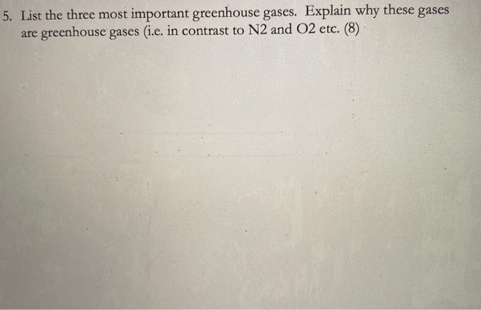 Solved 5 List The Three Most Important Greenhouse Gases Chegg Com