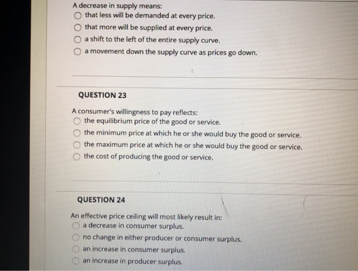 Solved A decrease in supply is caused by: O a decrease in | Chegg.com