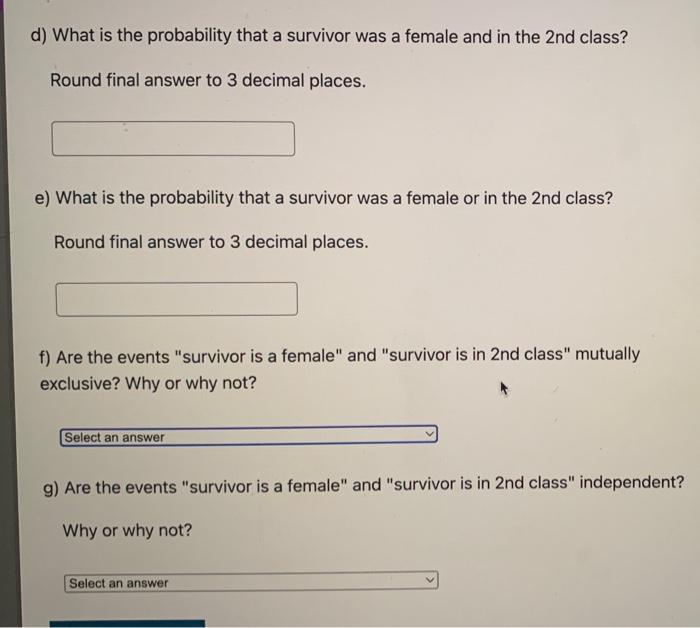 Solved The number of people who survived the Titanic based | Chegg.com