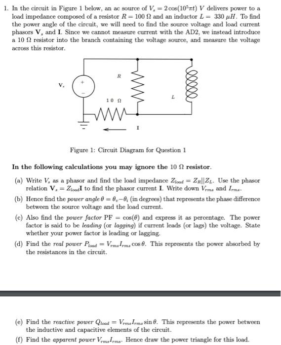 Solved 1. In the circuit in Figure 1 below, an ac source of | Chegg.com