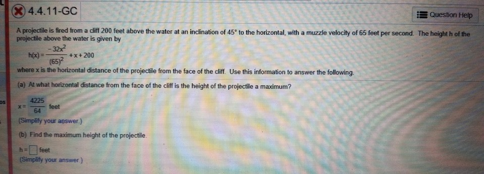 Solved * 4.4.11-GC Question Help A projectile is fired from | Chegg.com
