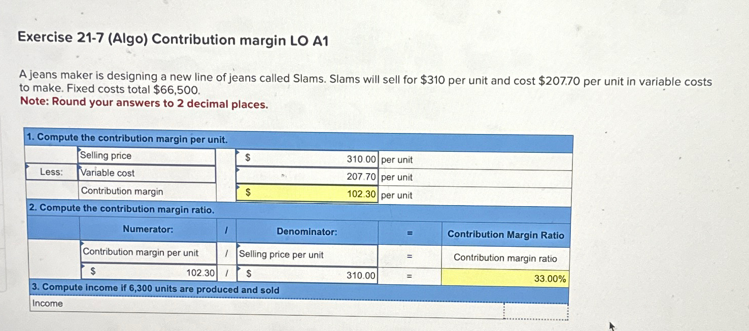 Solved Exercise 21-7 (Algo) ﻿Contribution Margin LO A1A | Chegg.com