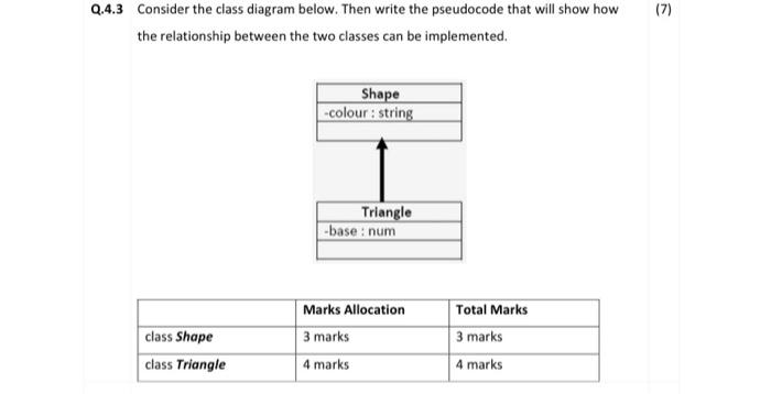 Solved (7) Q.4.3 Consider the class diagram below. Then | Chegg.com