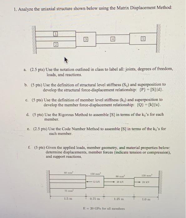 Solved 1. Analyze the uniaxial structure shown below using | Chegg.com