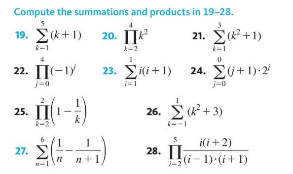 Solved Compute the summations and products in 19-28. 5 19. | Chegg.com