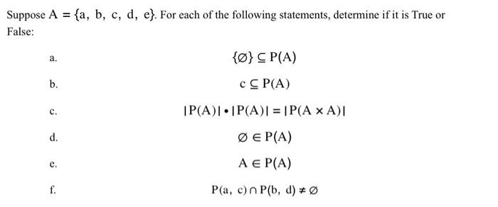 Solved Suppose A={a,b,c,d,e}. For Each Of The Following | Chegg.com