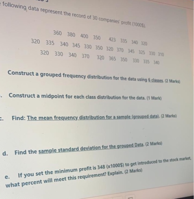 e following data represent the record of 30 | Chegg.com