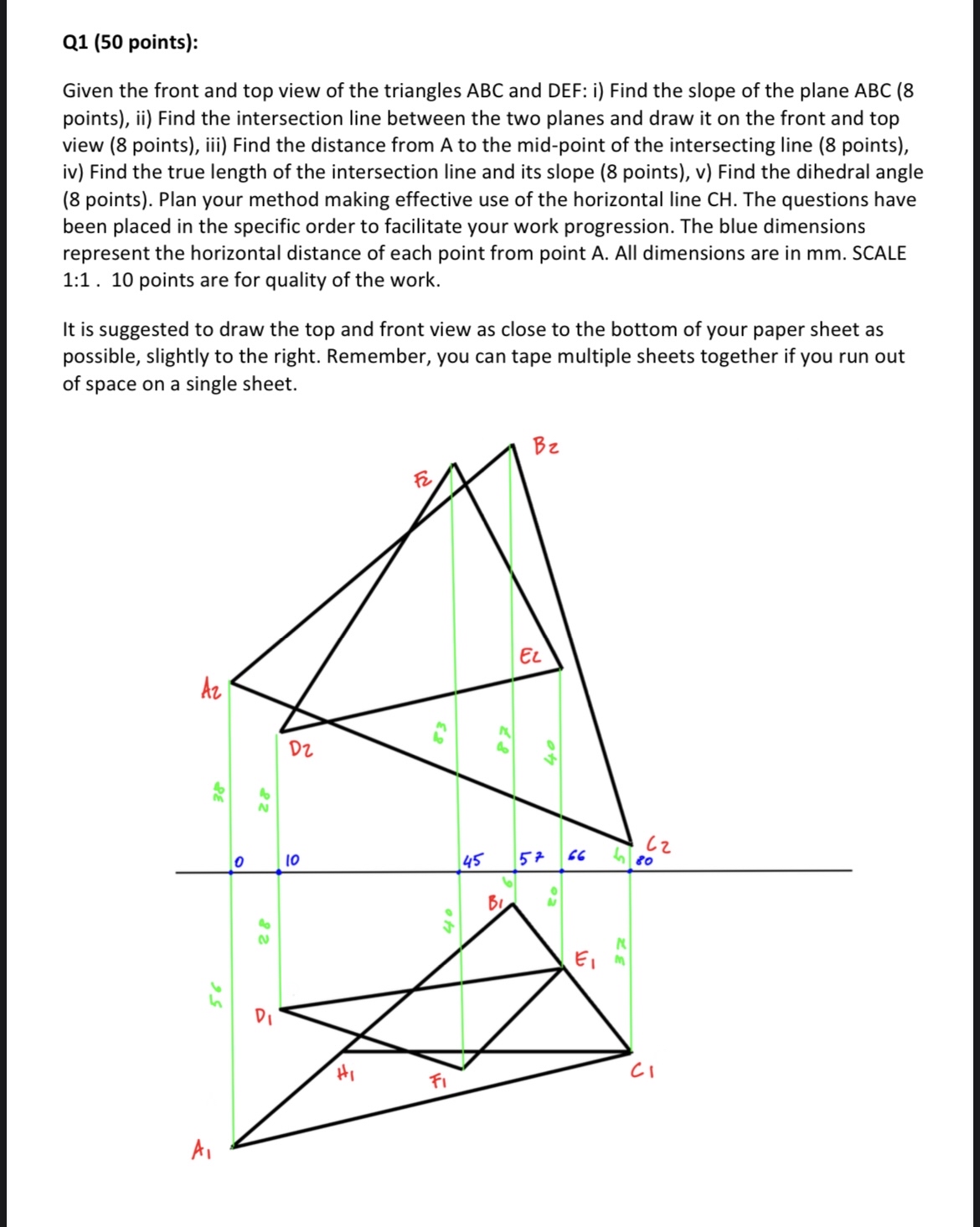 Solved Q1 (50 ﻿points):Given the front and top view of the | Chegg.com