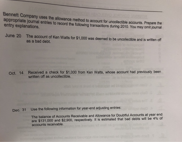 Solved Dement company uses the allowance method to account | Chegg.com