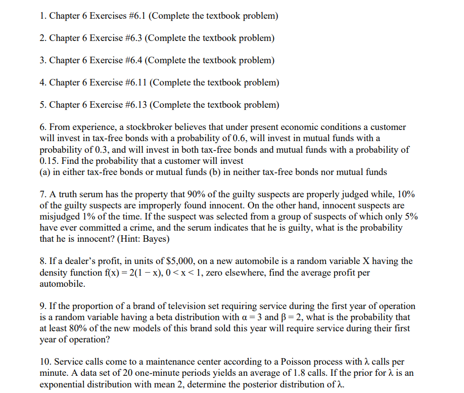 Solved 1. ﻿Chapter 6 ﻿Exercises \#6.1 (Complete the textbook | Chegg.com