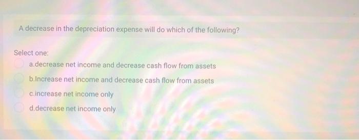 Solved A decrease in the depreciation expense will do which | Chegg.com