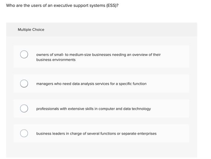 Solved Who are the users of an executive support systems | Chegg.com