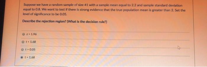 Solved Suppose we have a random sample of size 41 with a | Chegg.com