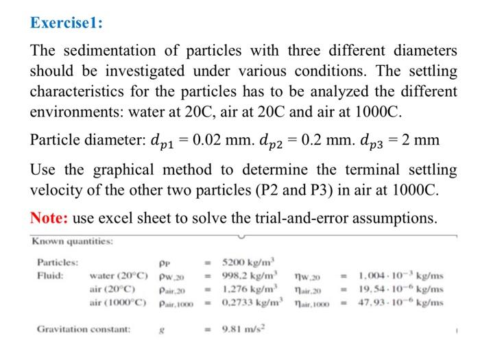 Solved Exercisel: The Sedimentation Of Particles With Three | Chegg.com