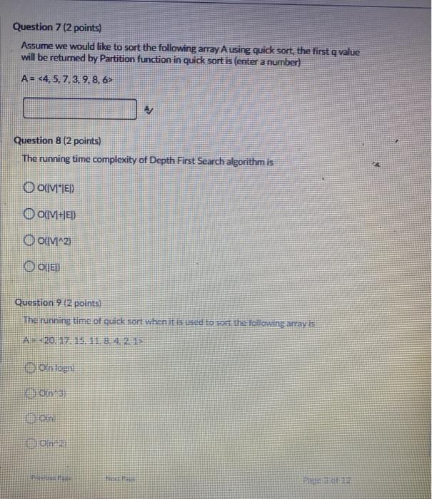 Solved Question 7 (2 points) Assume we would like to sort | Chegg.com