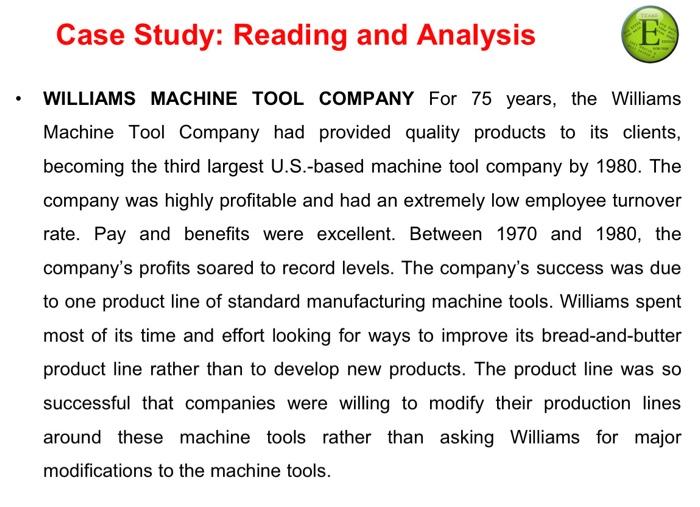 Solved WILLIAMS MACHINE TOOL COMPANY For 75 years, the