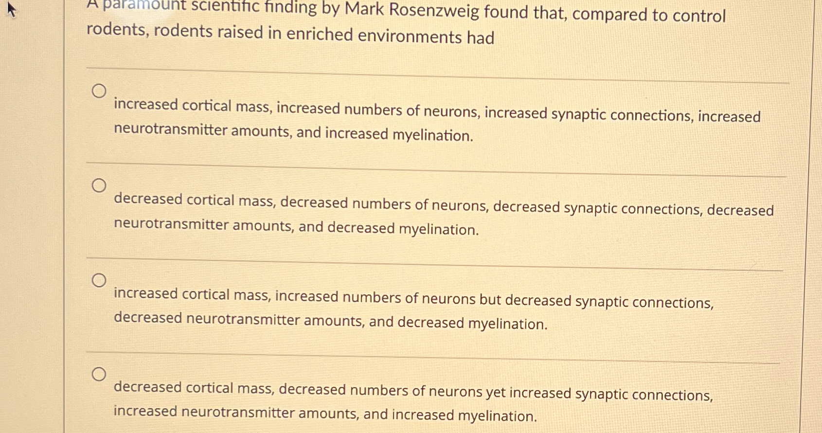 Solved A paramount scientific finding by Mark Rosenzweig | Chegg.com