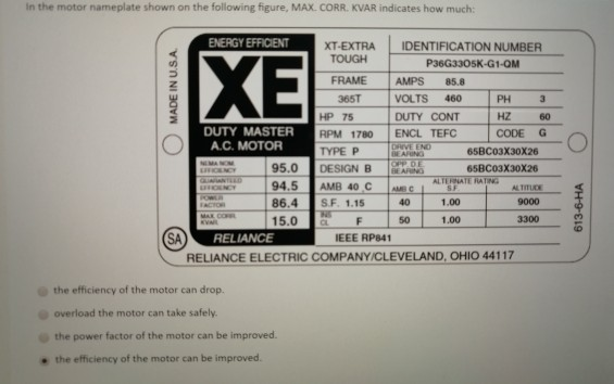 Solved In the motor nameplate shown on the following figure, | Chegg.com