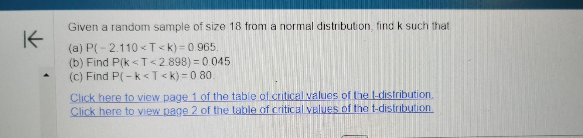 Solved Given a random sample of size 18 from a normal | Chegg.com