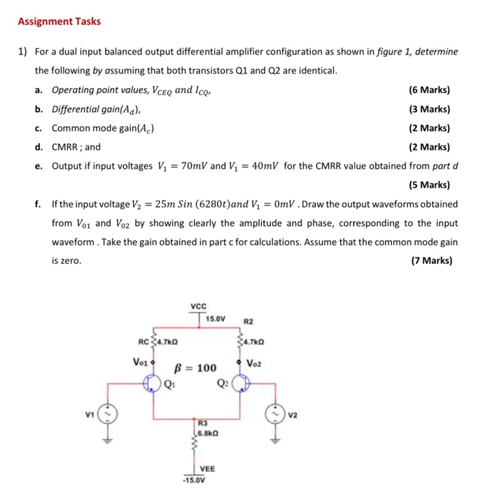 Solved Assignment Tasks 1) For a dual input balanced output | Chegg.com