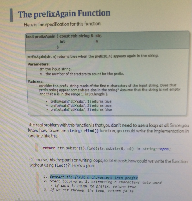 Prefix C Solved The prefixAgain Function Here is the specification | Chegg.com