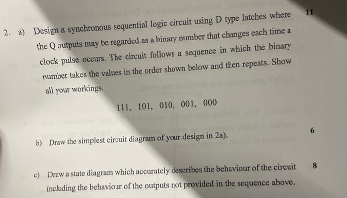 Solved a) Design a synchronous sequential logic circuit | Chegg.com