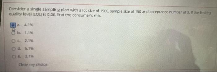 Solved Consider a single sampling plan with a lot size of | Chegg.com